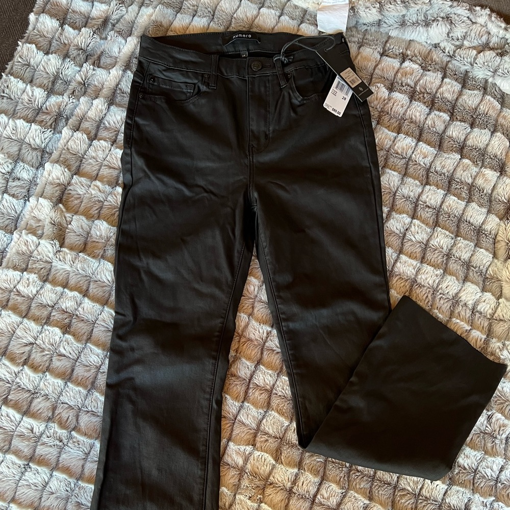 Black faux leather pants